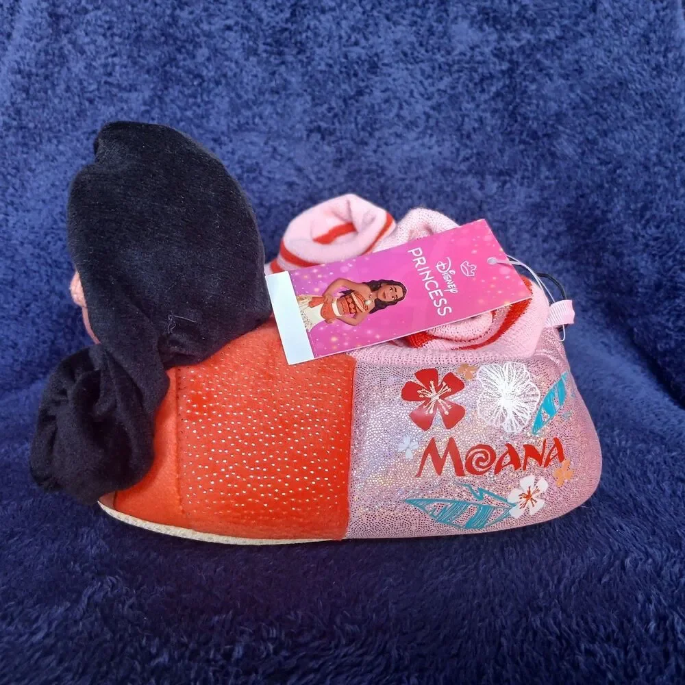 Disney Princess Moana Slippers Orange Pink Glitter Size 11-12 NWT